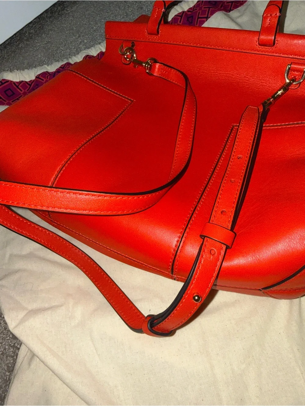 Tory Burch Red Leather Structured Top-Handle Bag